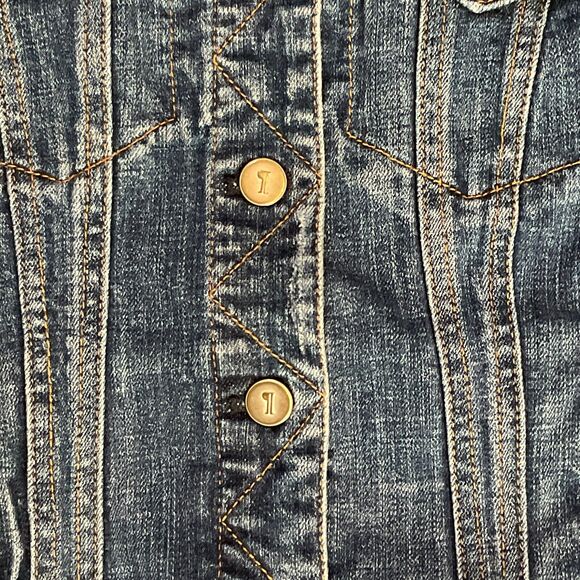 Anthropologie Pilcro and the Letterpress Cropped Blue Denim Trucker Jacket Small - Picture 3 of 8